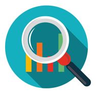 Icône représentant un loupe avec des graphiques en arrière plan