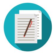 Icône représentant 2 documents avec un stylo posé dessus